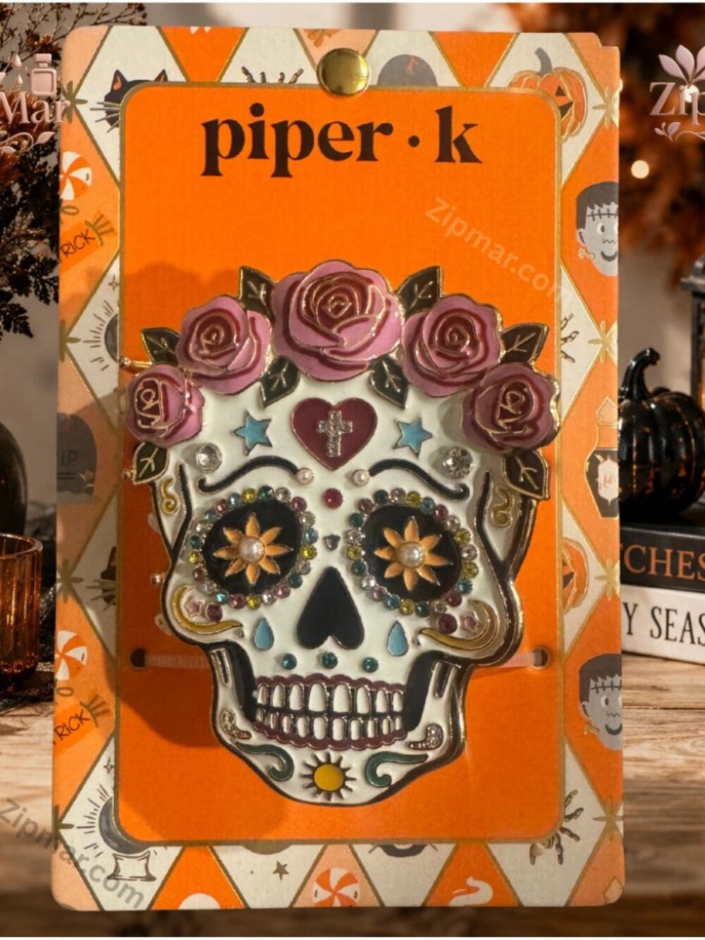 New Piper K Sugar Skull Floral Hair Claw Clip Halloween Calavera Rhinestone Meta